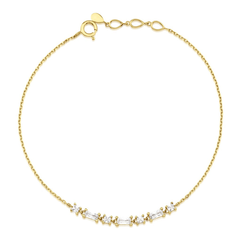 yellow gold baguette chain bracelet with White CZ stones