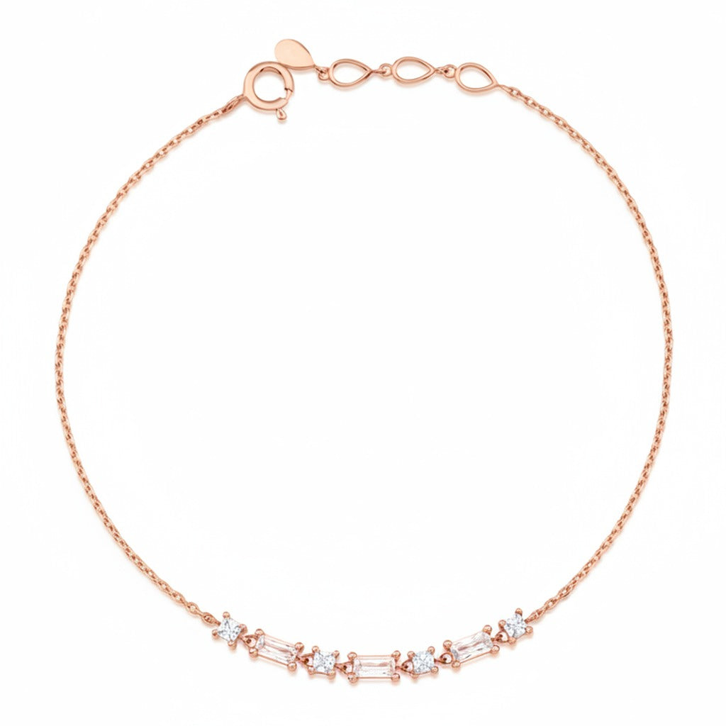 rose gold baguette chain bracelet with White CZ stones