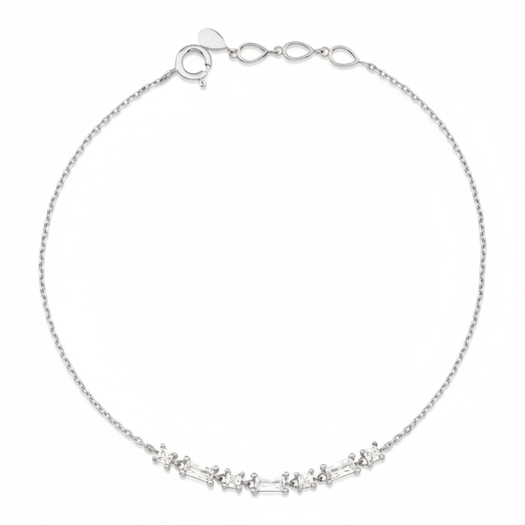 white gold baguette chain bracelet with White CZ stones