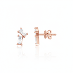 rose gold baguette stud earrings on white background
