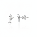 white gold baguette stud earrings on white background