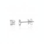 white gold baguette and round accent stud earrings on white background