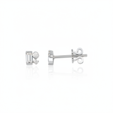 white gold baguette and round accent stud earrings on white background