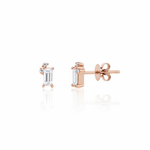 rose gold baguette stud earrings with accent cluster on white background