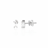 white gold baguette stud earrings with accent cluster on white background