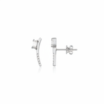 white gold curved baguette stud earrings on white background