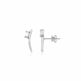 white gold curved baguette stud earrings on white background