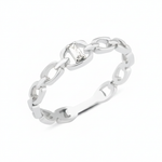 white gold chain-link ring with baguette stone on white background