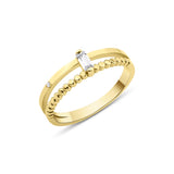 yellow gold dual-band ring with baguette and round accent stones on white background