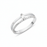white gold dual-band ring with baguette and round accent stones on white background
