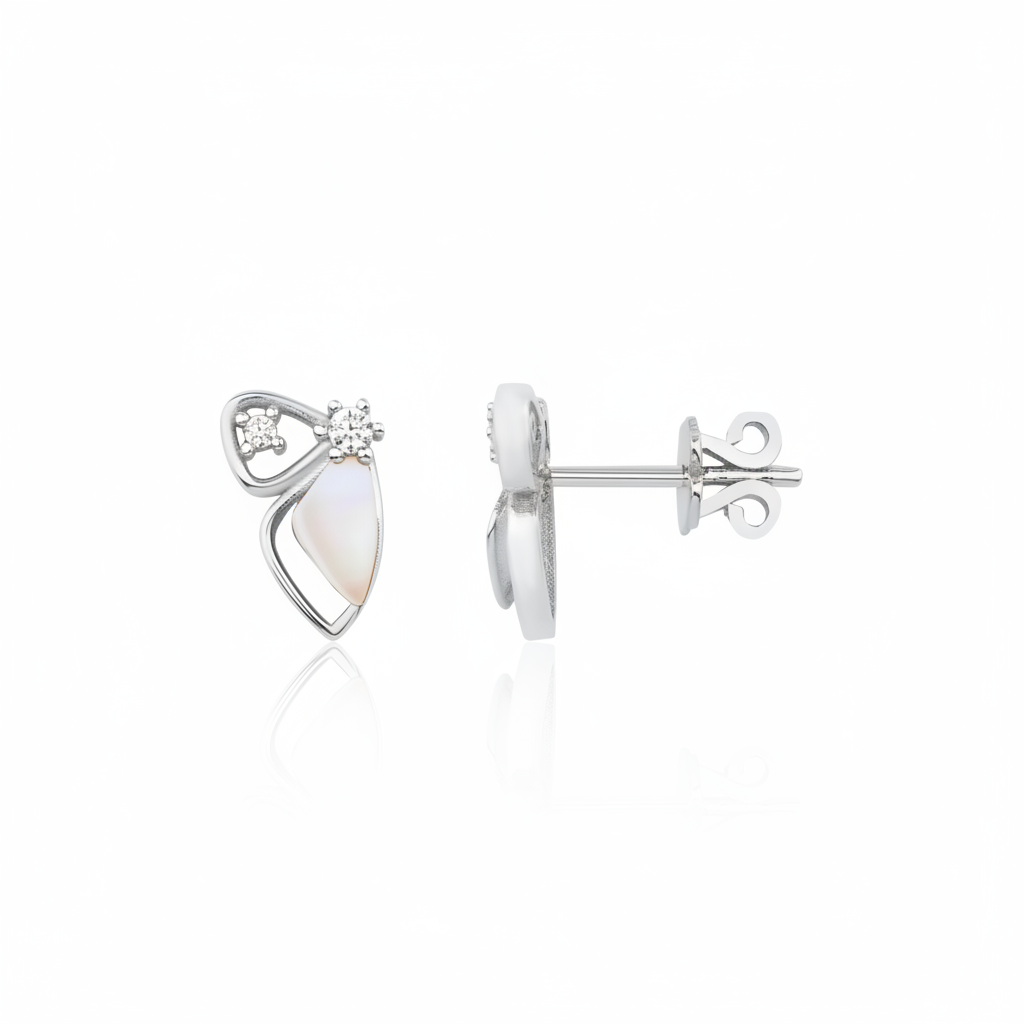 white gold wing stud earrings on white background