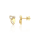 yellow gold wing stud earrings with pave stones on white background