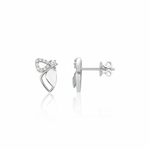 white gold wing stud earrings with pave stones on white background