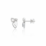 white gold wing stud earrings with pave stones on white background