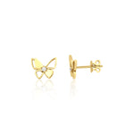 yellow gold butterfly stud earrings on white background