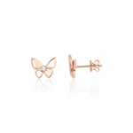 rose gold butterfly stud earrings on white background