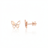 rose gold butterfly stud earrings on white background