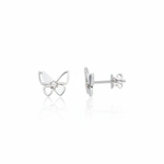 white gold butterfly stud earrings on white background