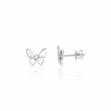 white gold butterfly stud earrings on white background