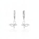 white gold hoop earrings with butterfly charms on white background