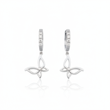 white gold hoop earrings with butterfly charms on white background