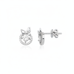 white gold ribbon halo stud earrings on white background