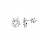 white gold ribbon halo stud earrings on white background