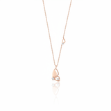 rose gold butterfly wing pendant necklace on white background