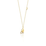 yellow gold asymmetrical butterfly pendant necklace on white background