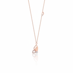 rose gold asymmetrical butterfly pendant necklace on white background