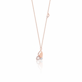 rose gold asymmetrical butterfly pendant necklace on white background