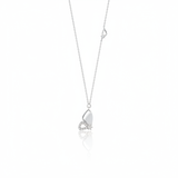 white gold asymmetrical butterfly pendant necklace on white background