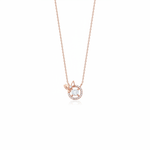 rose gold bow halo pendant necklace on white background