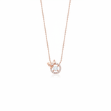 rose gold bow halo pendant necklace on white background