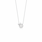white gold bow halo pendant necklace on white background