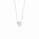 white gold bow halo pendant necklace on white background