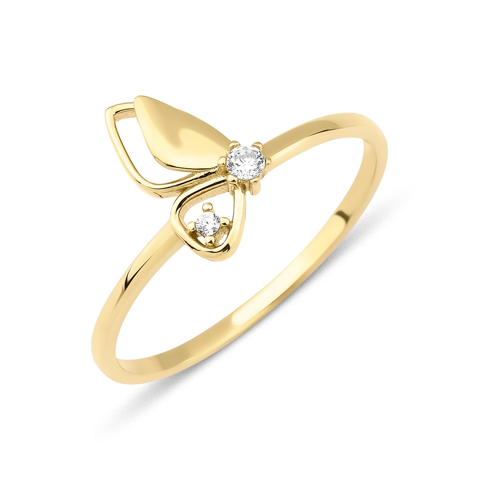 yellow gold butterfly wing ring on white background