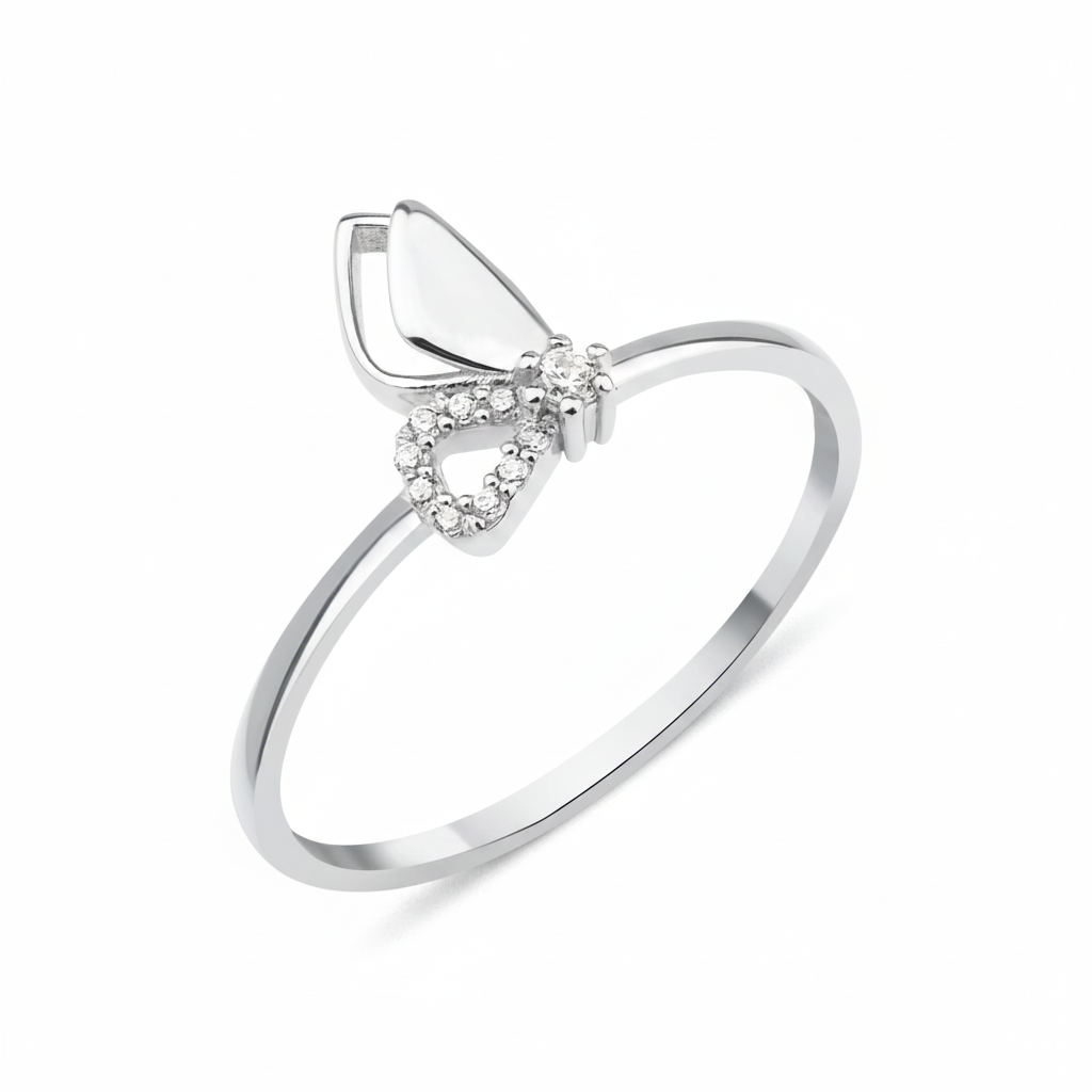 white gold butterfly loop ring on white background