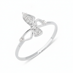 white gold openwork butterfly ring with pave-set stones on a white background