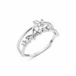 white gold double-band ring with two butterfly motifs on a white background
