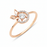 rose gold halo ring with a side butterfly motif on a white background