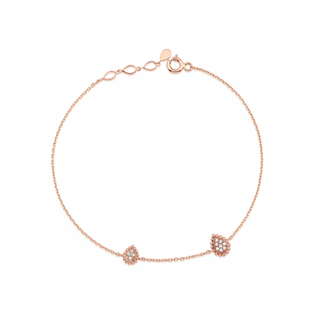 rose gold teardrop station bracelet on white background