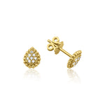 yellow gold pave teardrop stud earrings on white background