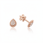 rose gold pave teardrop stud earrings on white background