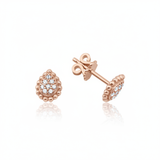 rose gold pave teardrop stud earrings on white background
