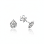 white gold pave teardrop stud earrings on white background