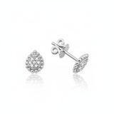 white gold pave teardrop stud earrings on white background