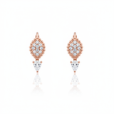 rose gold huggie hoops with beaded teardrop and pear-cut stone drop on white background