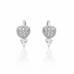white gold huggie hoops with beaded teardrop and pear-cut stone drop on white background