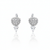 white gold huggie hoops with beaded teardrop and pear-cut stone drop on white background